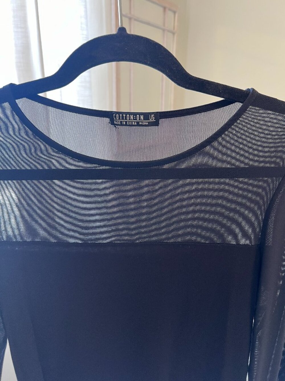 Cotton-On Mesh Long Sleeve Top Black Sheer Layered SIZE LARGE